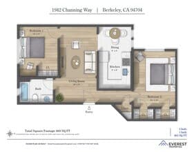 2 Bed 1 Bath 105 floor plan