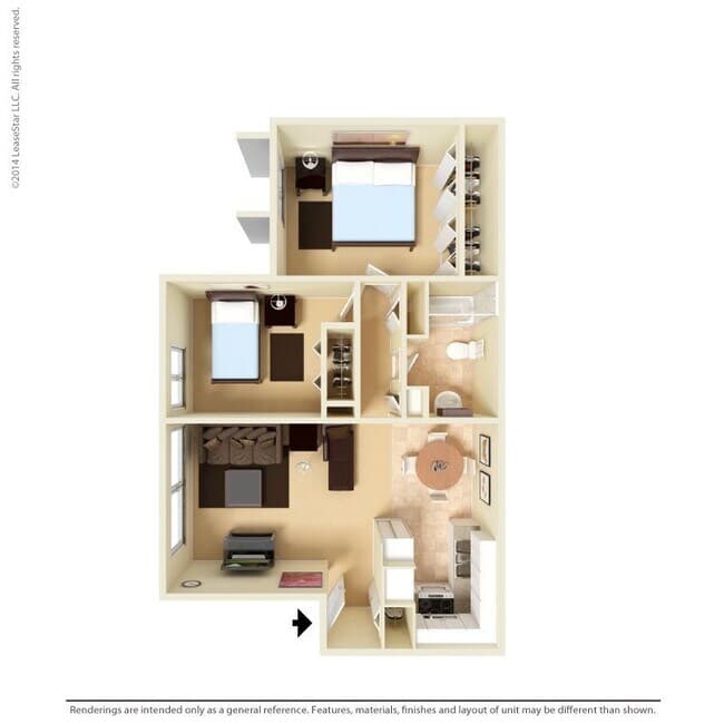 Medium 2 Bed 1 Bath 208 floor plan