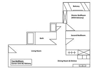 2 Beds, 1 Bath Model floor plan