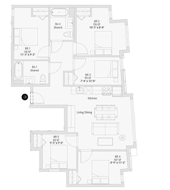 Unit 201 Room 5 in 5B2B (Shared Bathroom) floor plan