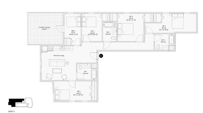 Unit 403 Room 3 in 5B3B (Shared Bathroom) floor plan