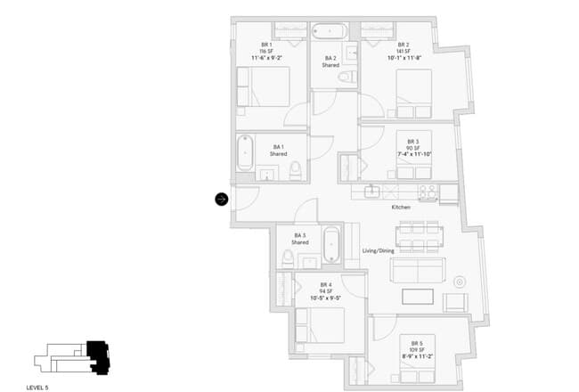Unit 501 Room 3 in 5B3B (Shared Bathroom) floor plan