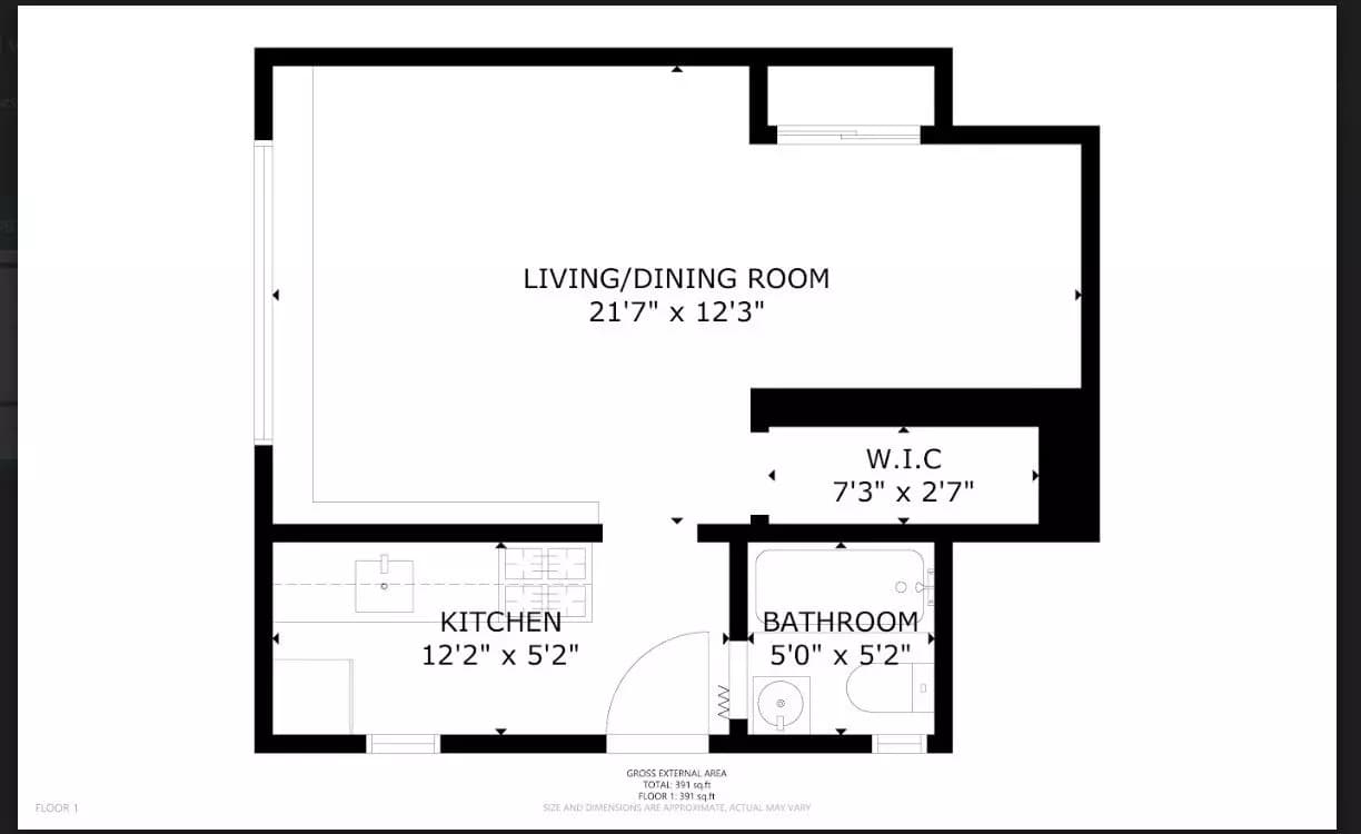 Studio, 1 Bath Model floor plan