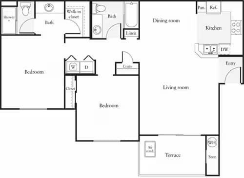 2 Beds • 2 Bath 02-0235 floor plan