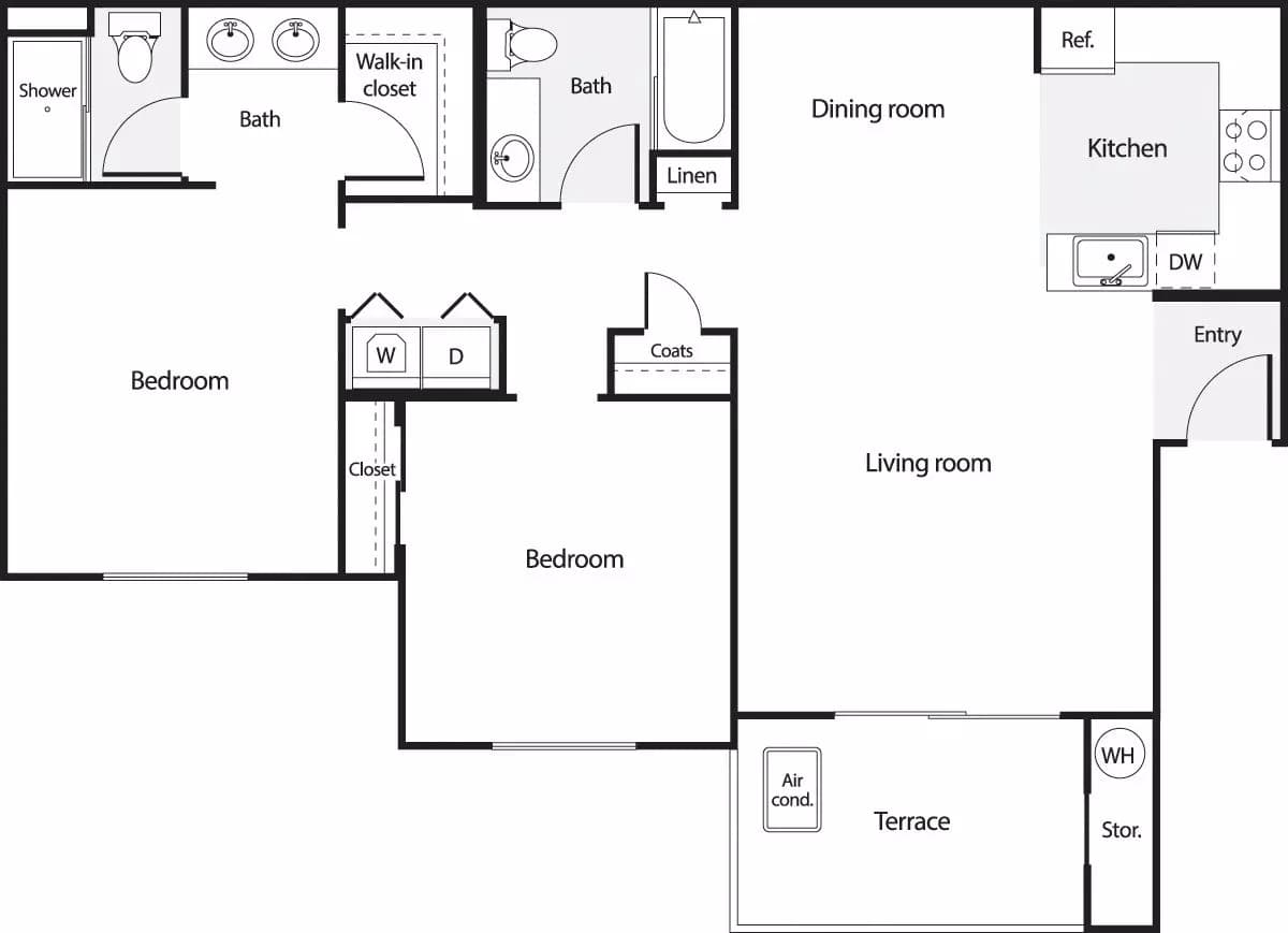 2 Bedrooms B 03-0339 floor plan