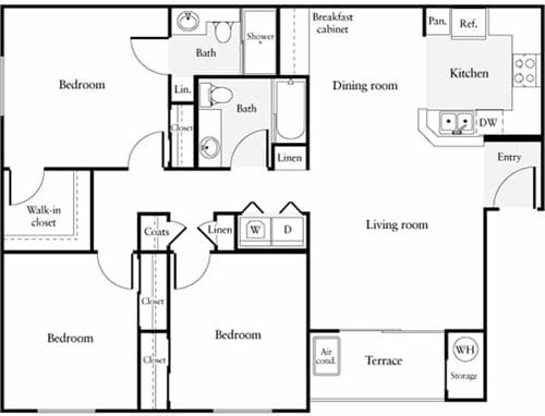 3 Beds • 2 Bath 02-0226 floor plan