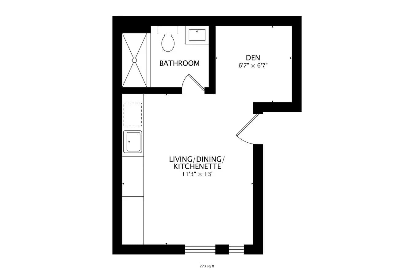 Floor Plan C Studio 1BA 1939-D floor plan