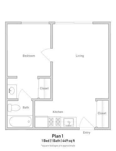 Junior 1 Bedroom - Plan 1 121 floor plan