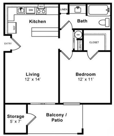 1 Bed • 1 Bath 14-110 floor plan