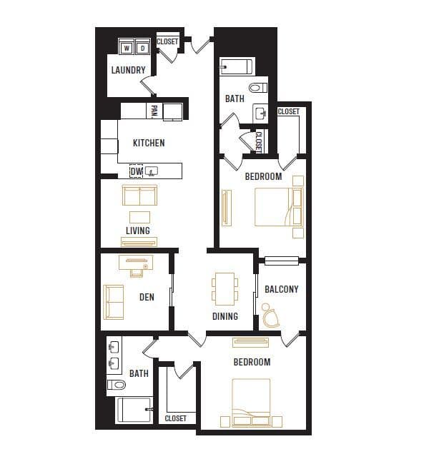 B2A + Den 315 floor plan