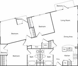 Three Bedroom - D A-312 floor plan