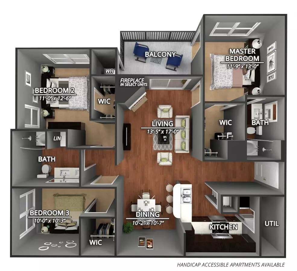 3 Beds • 2 Bath 01221 floor plan