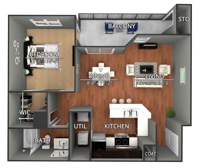 1 Bed • 1 Bath 08333 floor plan