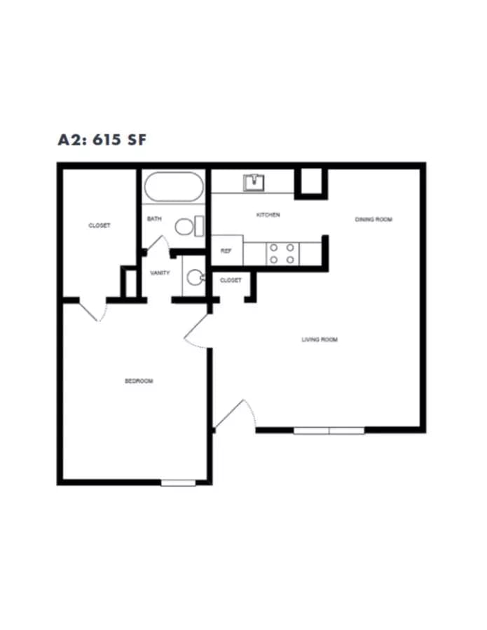 1 Bed • 1 Bath 1212-134 floor plan