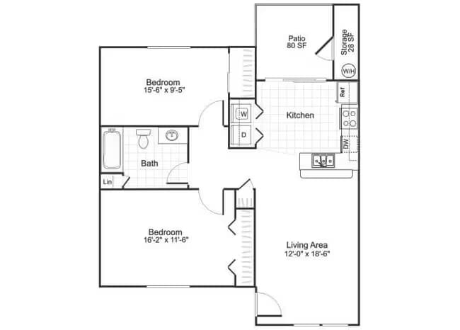 2 Beds • 2 Bath 28-2912 floor plan