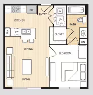 1 bedroom 1 bathroom-A1 Private floor plan