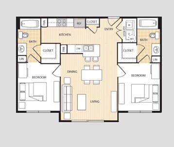 2 bedroom 2 bathroom-B1 Private floor plan