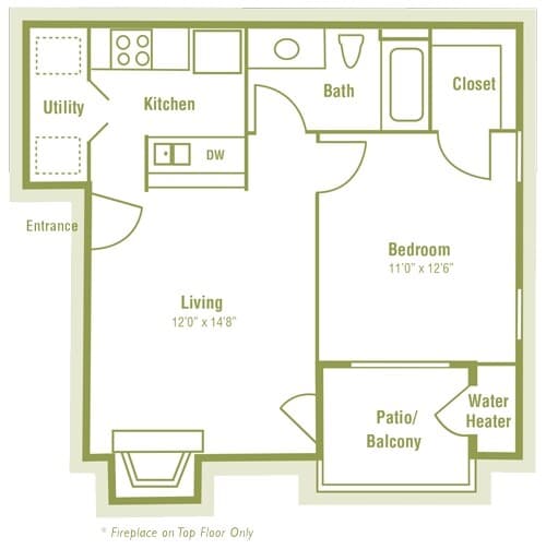 1 Bed • 1 Bath 0125 floor plan
