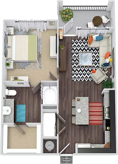 1 Bed • 1 Bath 9104 floor plan