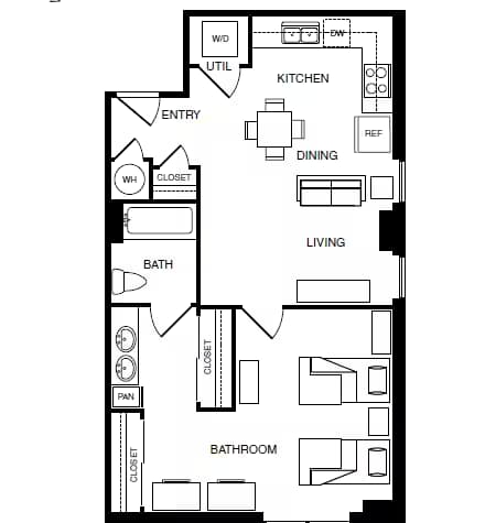 1 bedroom 1 bathroom Double occupancy-A6 Shared floor plan