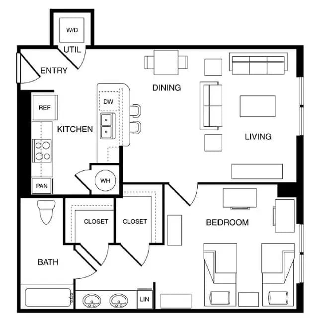 1 bedroom 1 bathroom Double occupancy-A7 Shared floor plan