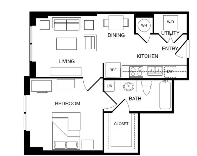 1 bedroom 1 bathroom-A3 Private floor plan