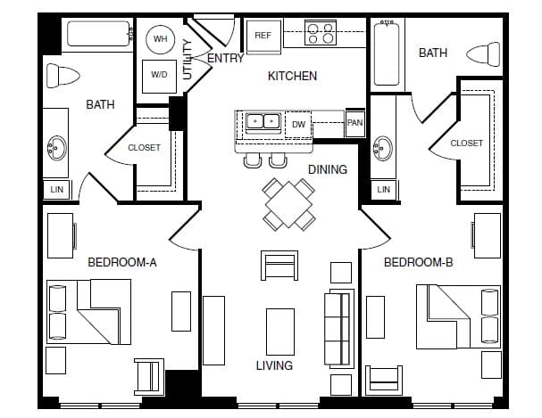 2 bedroom 2 bathroom-B2 Private floor plan