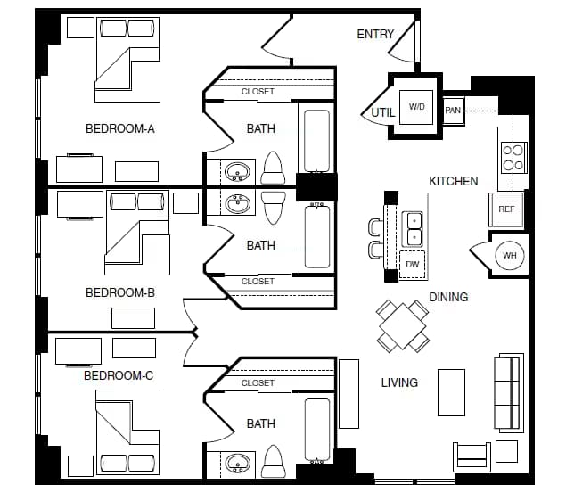 3 bedroom 3 bathroom-C1 Private floor plan