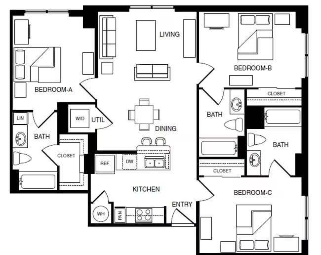 3 bedroom 3 bathroom-C3 Private floor plan