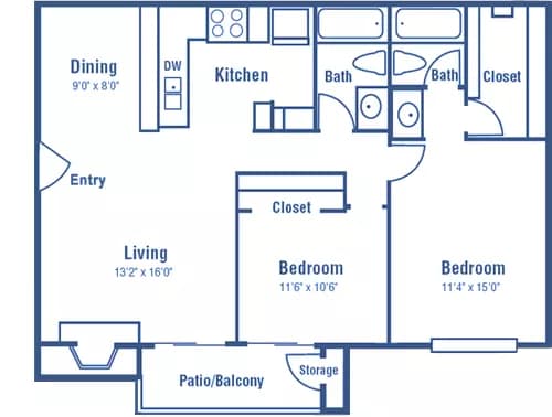 2 Beds • 2 Bath 0615 floor plan