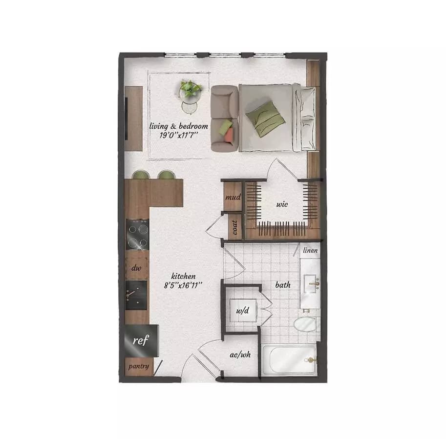 Studio • 1 Bath 1253 floor plan