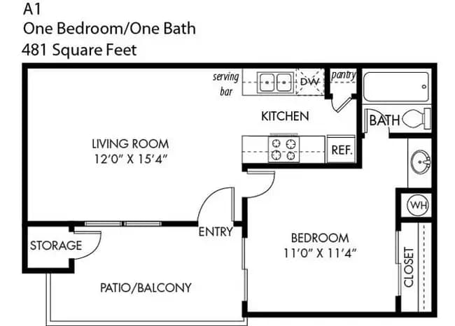 1 Bedroom 1 Bathroom A-1 1036 floor plan