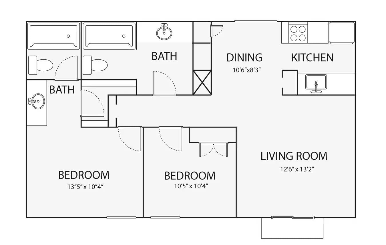 2 Beds • 2 Bath OCR-217 floor plan