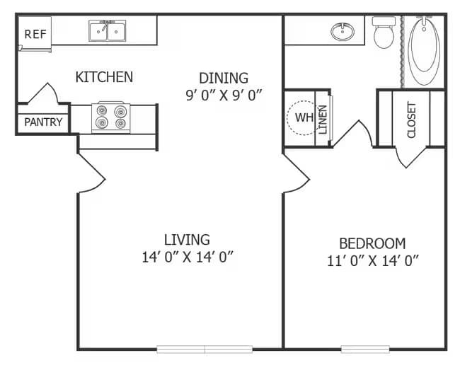 One Bedroom/One Bath 722 floor plan