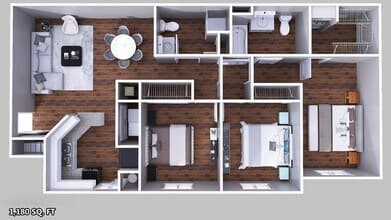 3 Beds, 2 Baths Model 308 floor plan