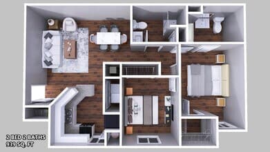 2 Beds, 2 Baths Model 106 floor plan
