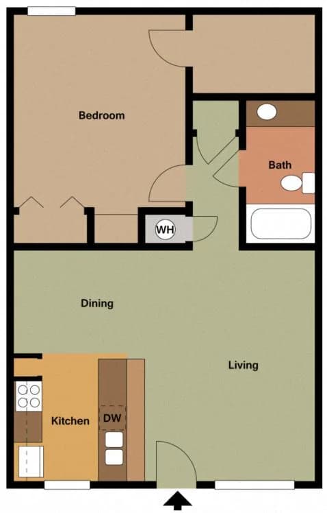 1 Bedroom 1 Bathroom 114 floor plan