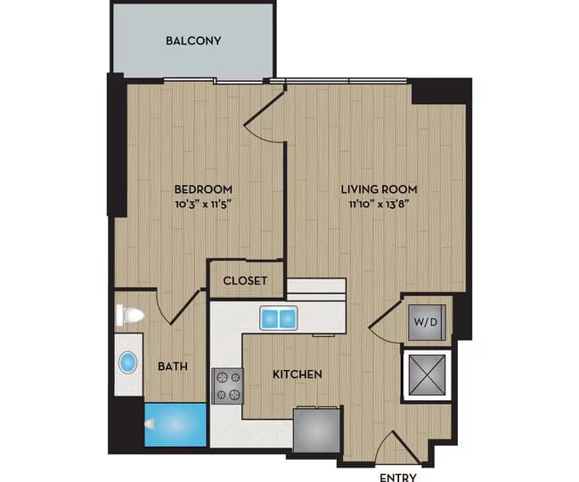 1 Bed • 1 Bath 0404 floor plan