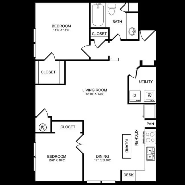 2 Beds • 2 Bath 1936 floor plan