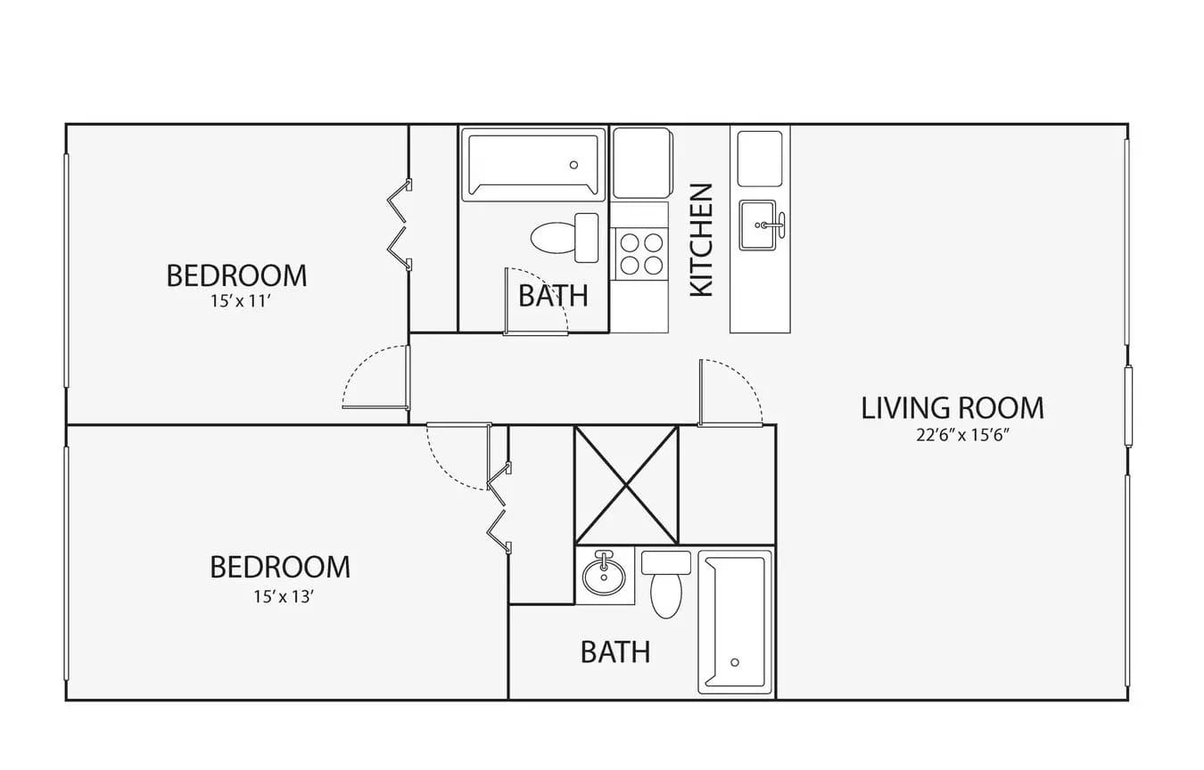 2 Beds • 2 Bath floor plan