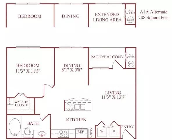 1 Bed • 1 Bath 16105 floor plan