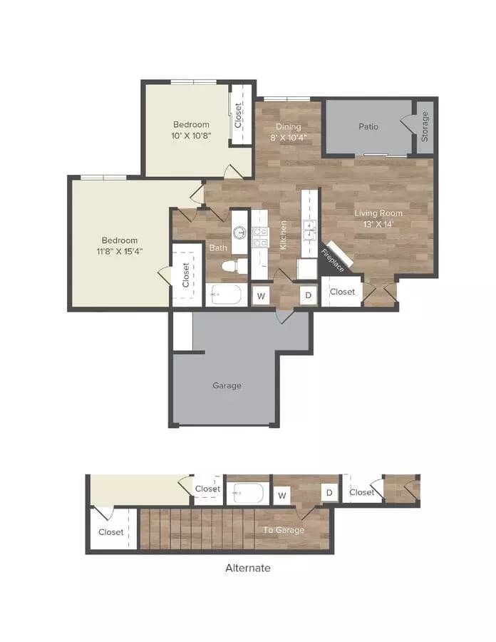 2 Beds • 1 Bath 434 floor plan