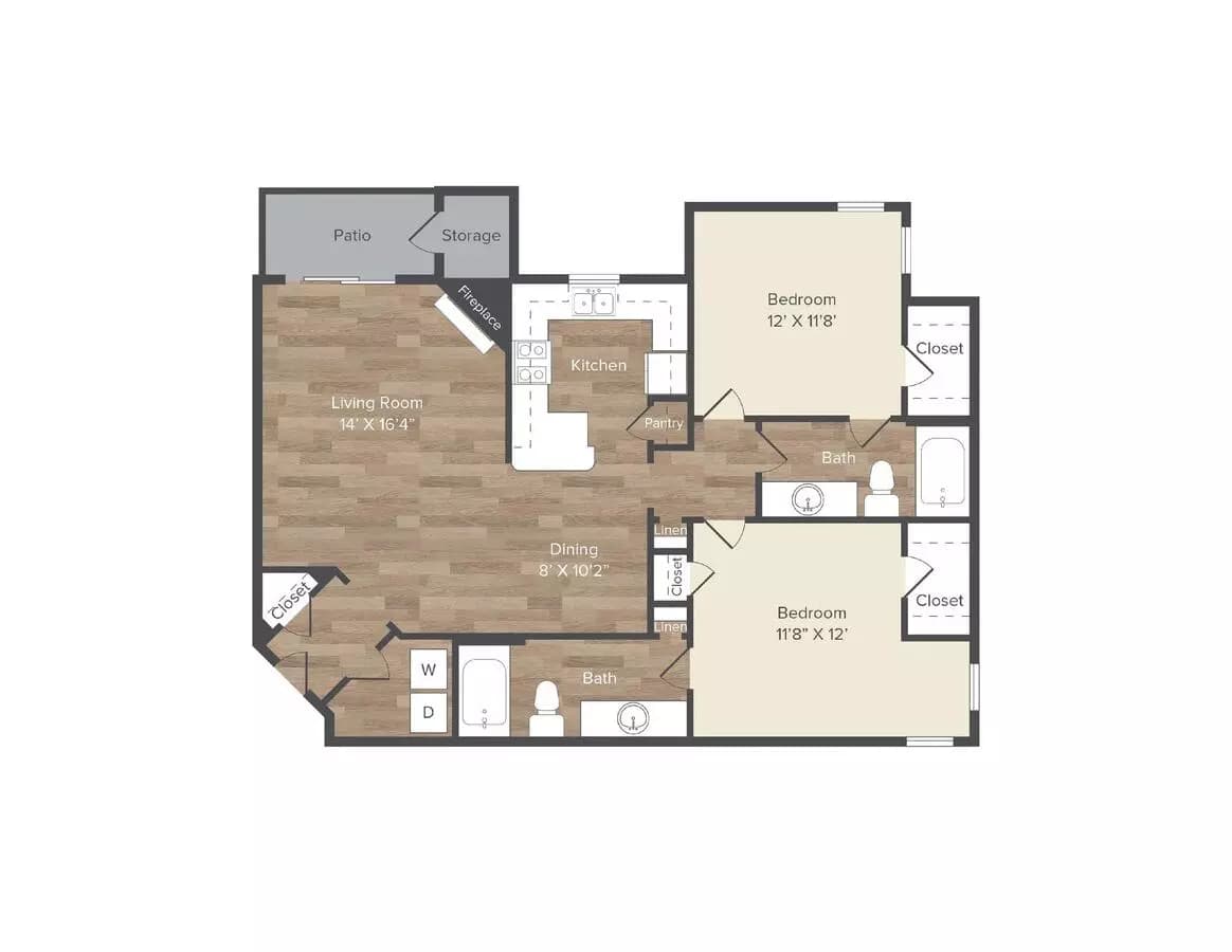 2 Beds • 2 Bath 528 floor plan