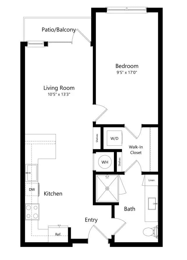 1 Bed • 1 Bath 1407 floor plan