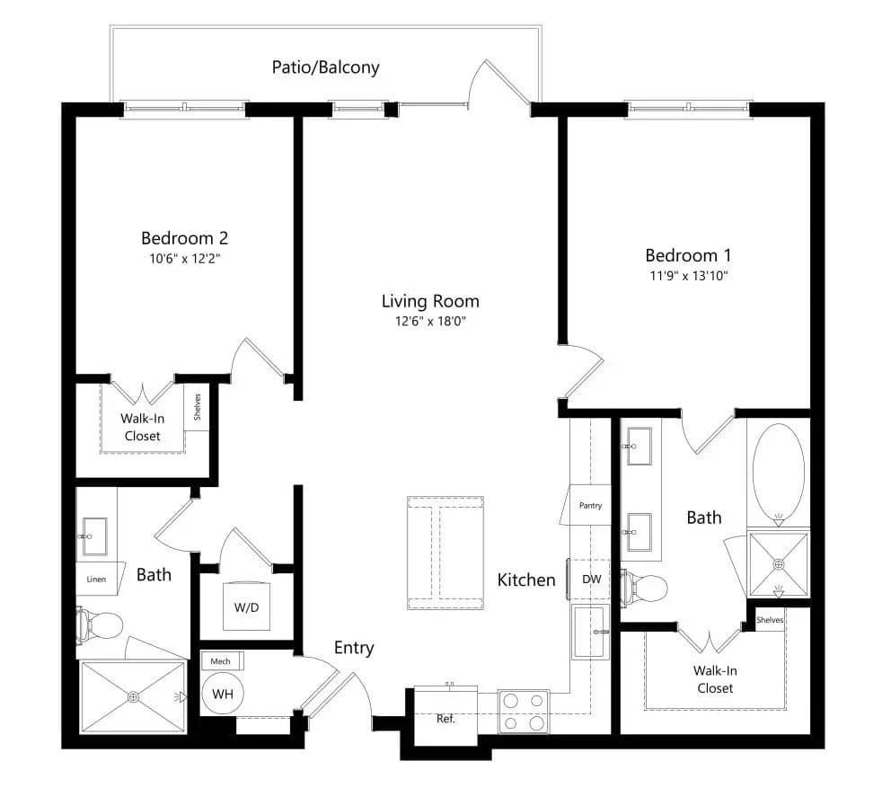 2 Beds • 2 Bath 2139 floor plan