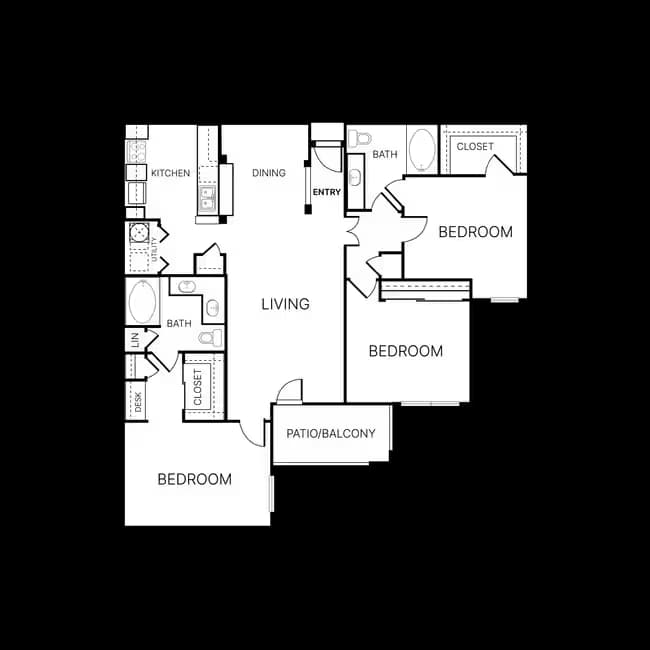3 Beds • 2 Bath 2044 floor plan