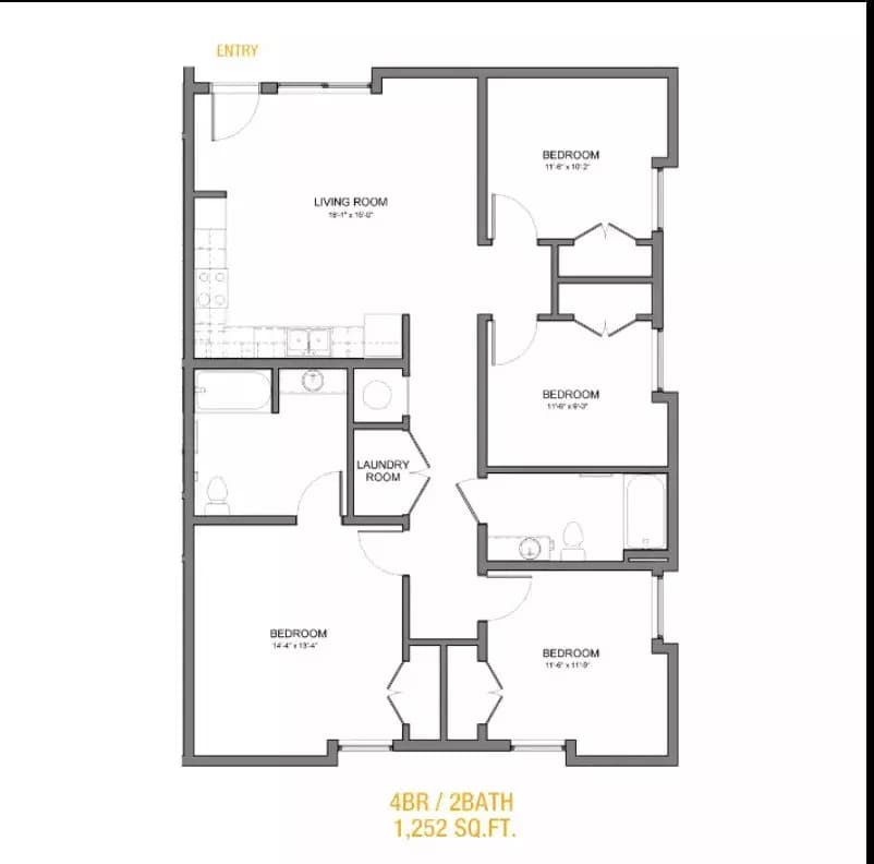 4 Beds • 2 Bath D1-50 floor plan