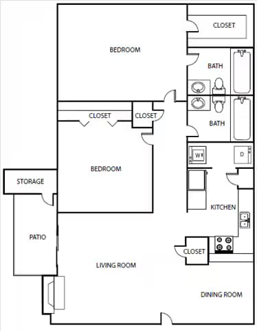 2 Beds • 2 Bath 18303 floor plan