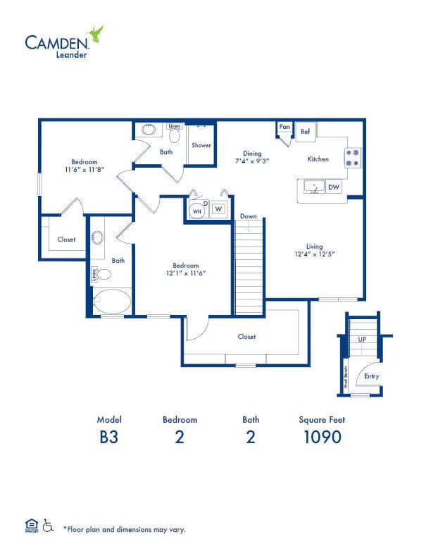 2 Beds • 2 Bath 0921 floor plan