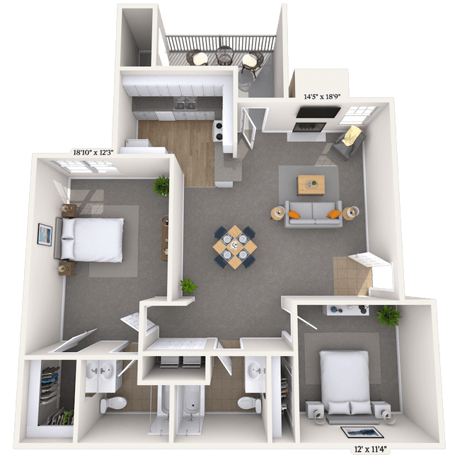 2 Beds • 2 Bath 06611 floor plan